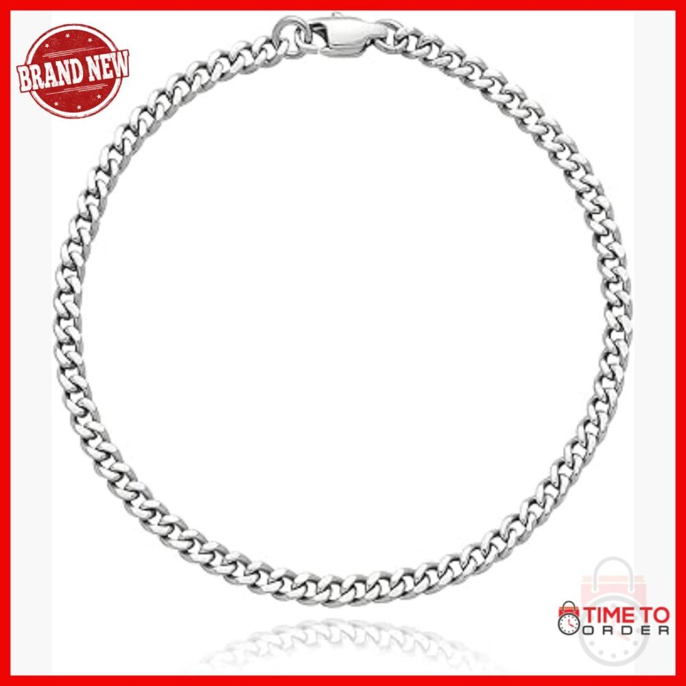 Solid Pure Titanium Cuban Link Bracelet 3.5mm 7.87" Unisex Skin Friendly
